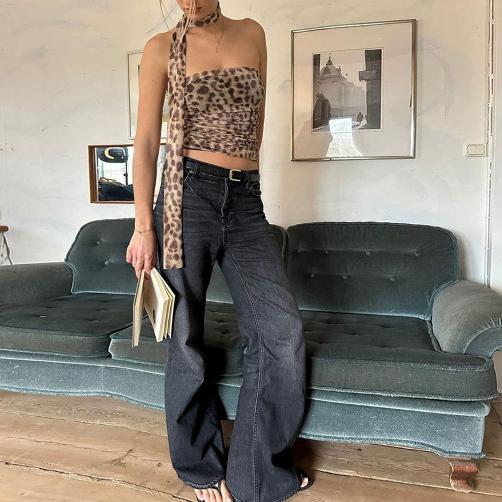 H&M Spring Trendy Sexy Leopard Print Tube Top Slim Fit